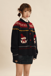 Hand - Embroidered Snowman Jacquard Cardigan Sweater - COPPING THREADS - MOROMORO